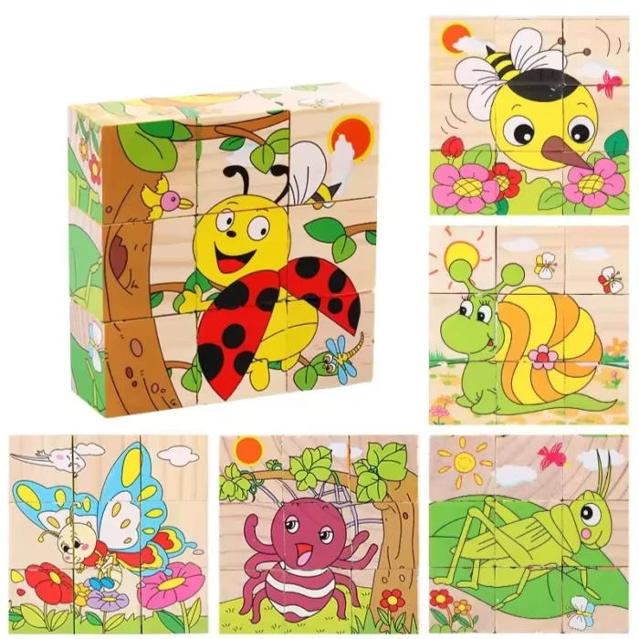 6 Side Painting Insects Block 3D Wooden Puzzle - Image 3