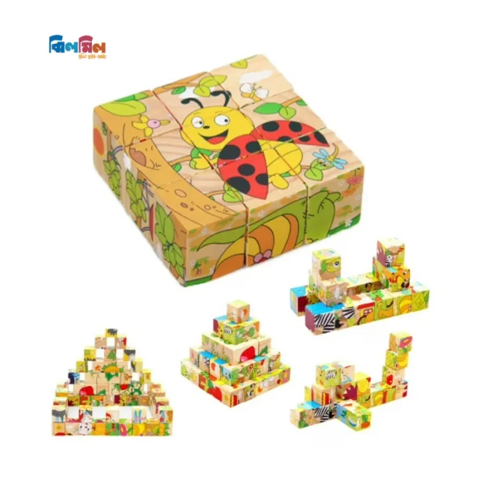 6 Side Painting Insects Block 3D Wooden Puzzle - Image 1